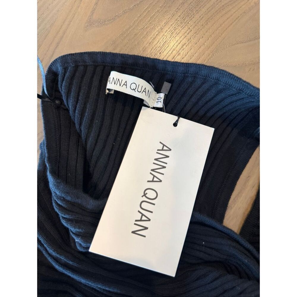 Anna Quan Zali Dress 10 Black Ribbed Knit One Shoulder Cutout Mini Bodycon NWT - Picture 12 of 13